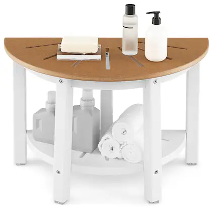 Front. Costway - Costway Heavy Duty Waterproof HDPE Semicircular Shower Bench 2-Tier Bath Spa Bench - Brown + White.