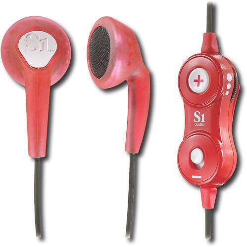 Angle Standard. S1 Audio - SuperBudz Earbud Headphones - Red/Charcoal.