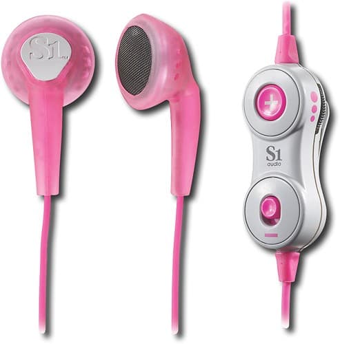 Angle Standard. S1 Audio - SuperBudz Ear Bud Headphones - Pink.