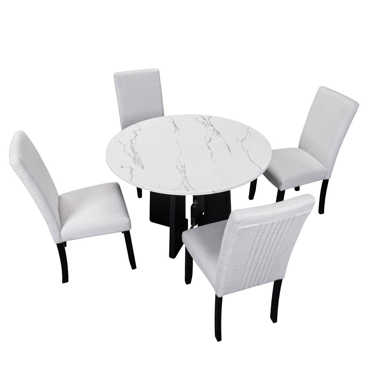 Alt View 2. Loheer - Loheer 5 Piece Round Dining Table Set with Upholstered Chairs, 43 Inch Modern Dining Set for Four - Beige and White.