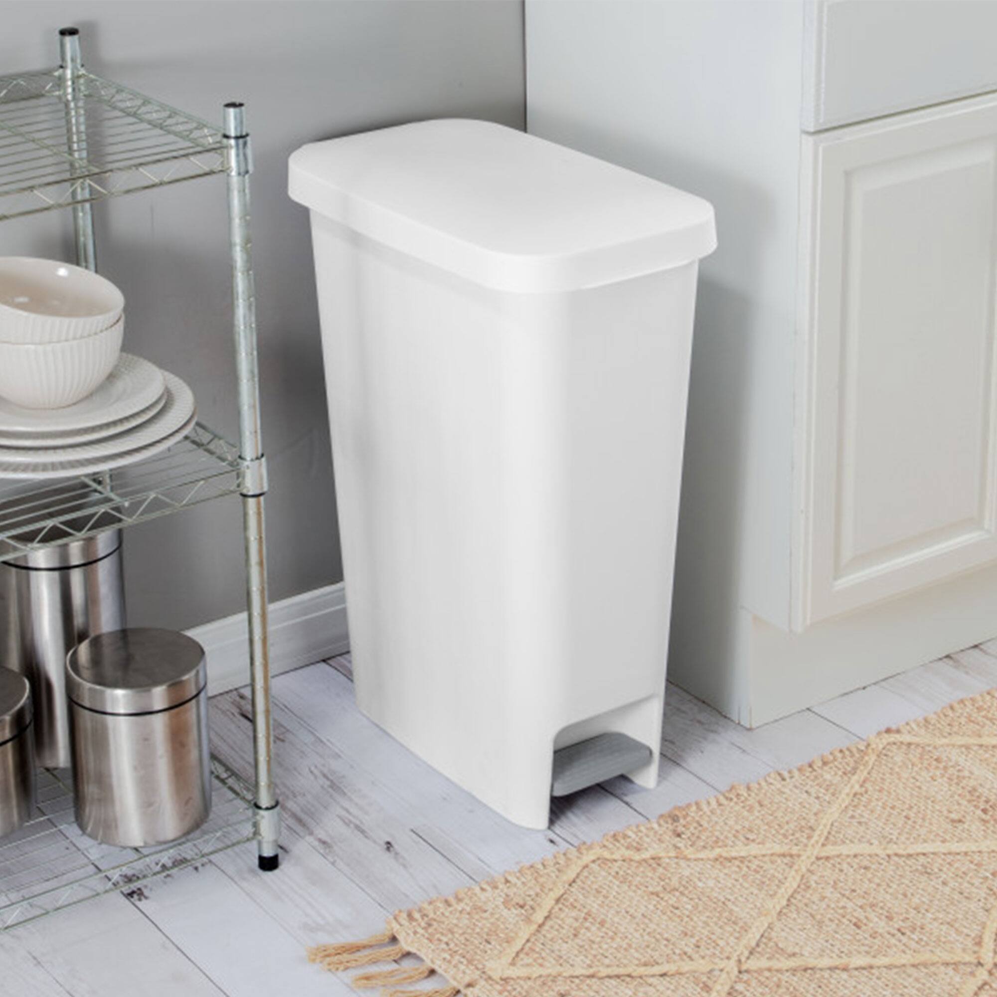 Alt View 2. Sterilite - Sterilite 11 Gal. Slim Hands Free Portable Wastebasket Trash Can, White (4 Pack) - White.