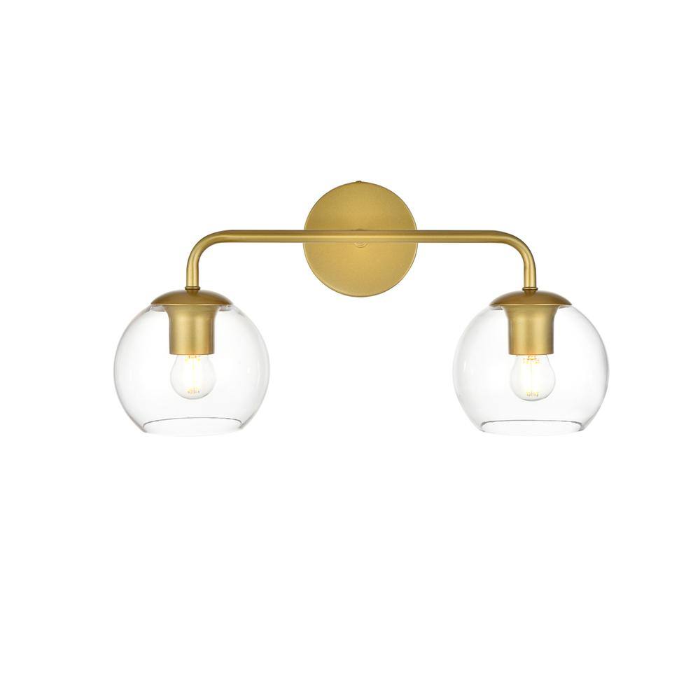 Alt View 2. Living District - Genesis 2 light Brass and Clear Bath Sconce - Brass And Clear.
