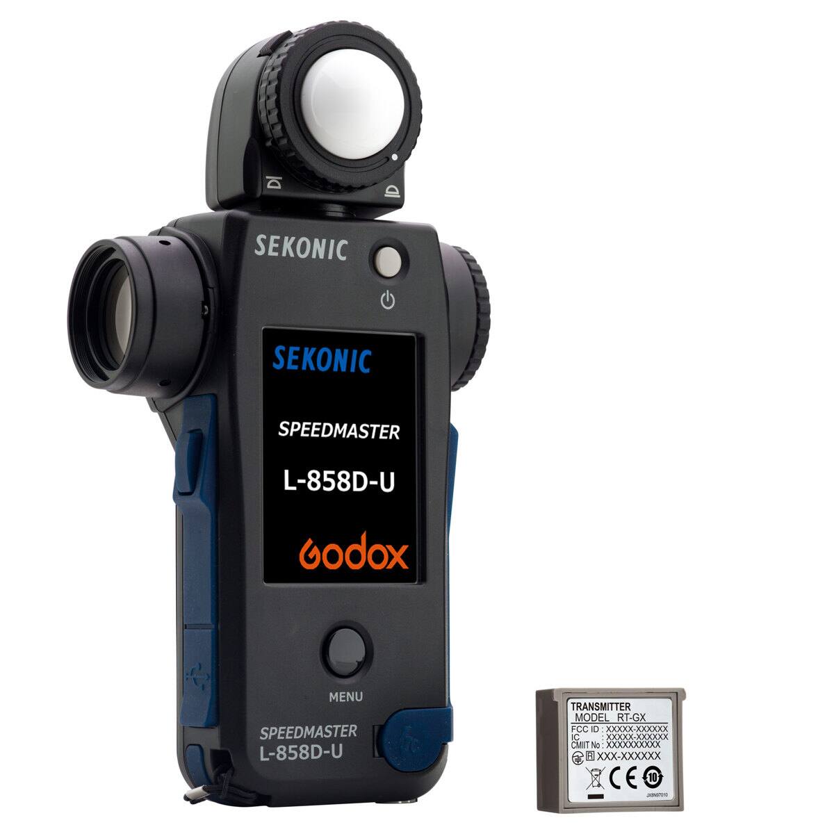 SEKONIC  
SEKONIC SPEEDMASTER L-858D-U  
Godox  
MENU  
SPEEDMASTER L-858D-U  
TRANSMITTER  
MODEL RT-GX  
FCC ID XXXXXXX-XXX  
CMIT No XXXXXXXXXXX  
F XXX-XXXXXX  
CE 10