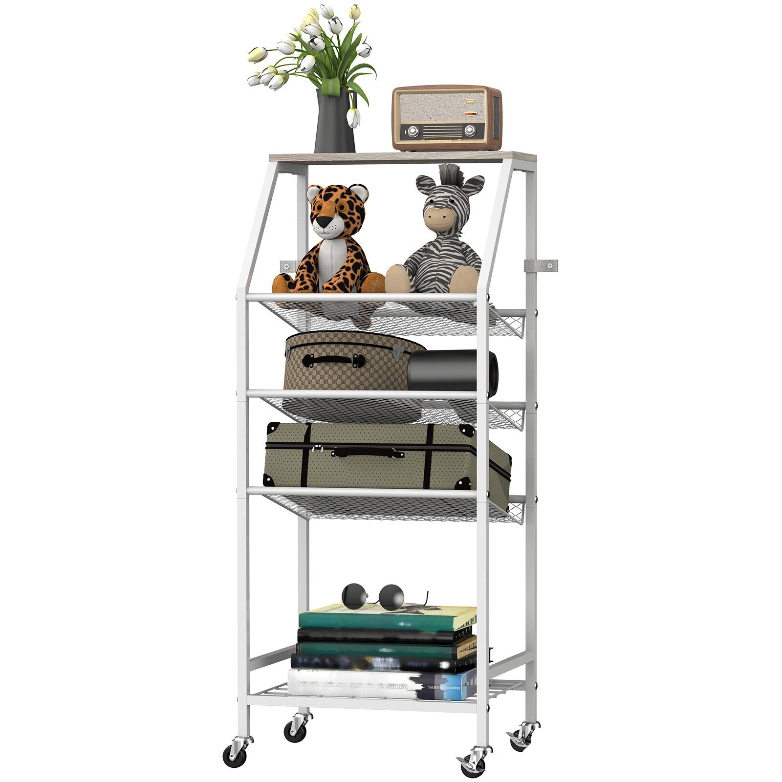 Alt View 1. Oumilen - 5-Tier Rolling Bathroom Storage Cart with White Metal Frame and Wood Top, Gray - Gray.