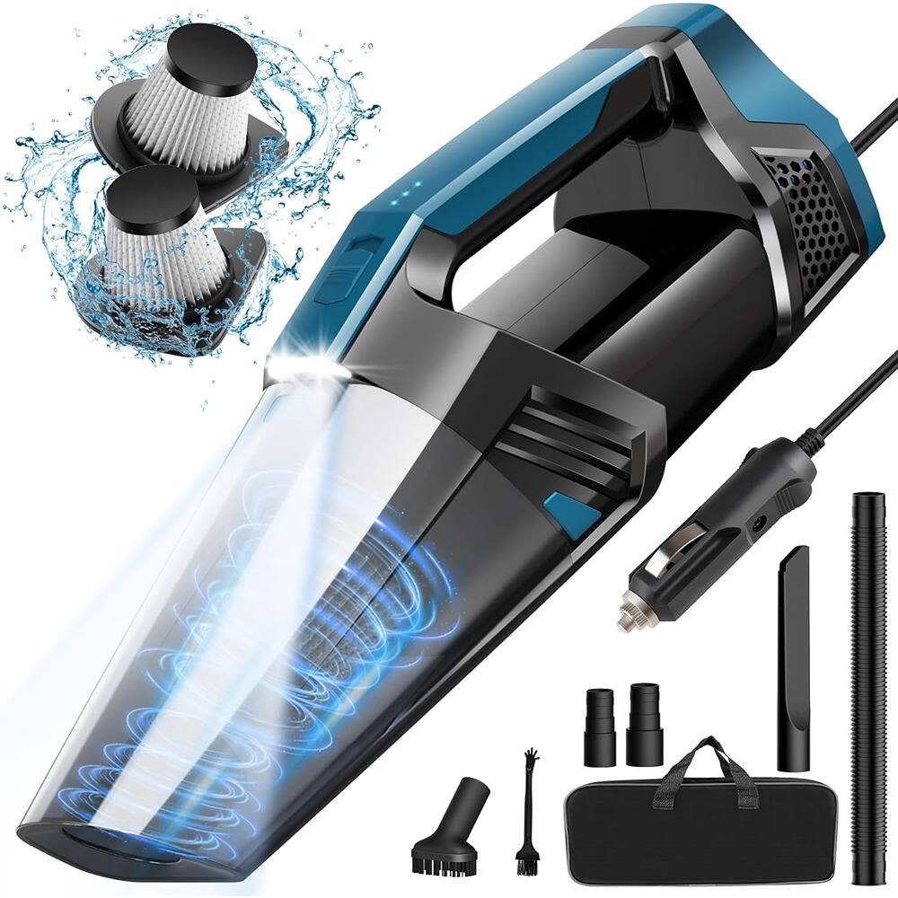 ACJPR - Car Vacuum Cleaner, Portable 12V DC High-Power Vacuum with 16.4ft Cord, LED Light, Attachments, and Storage Bag
