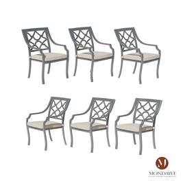 Mondawe - 6 Piece Powder Coated Cast Aluminum Outdoor Dining Armchair with Cushion - Black+Beige