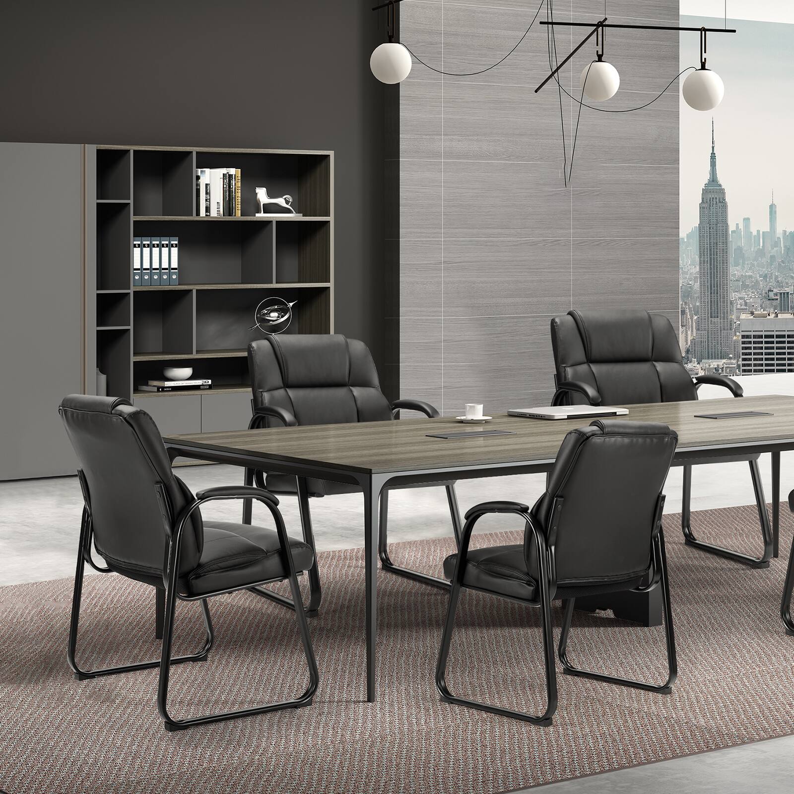 Left. Spaco - Spaco Big and Tall PU Leather Waiting Room Chairs,Padded Arms Guest Seating for Elderly,Conference Lobby Reception Chair - Black.