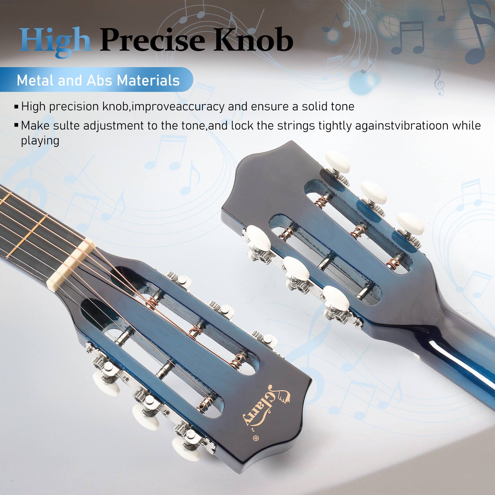 High Precise Knob

Metal and Abs Materials

- High precision knob, improve accuracy and ensure a solid tone
- Make suitable adjustment to the tone, and lock the strings tightly against vibration while playing