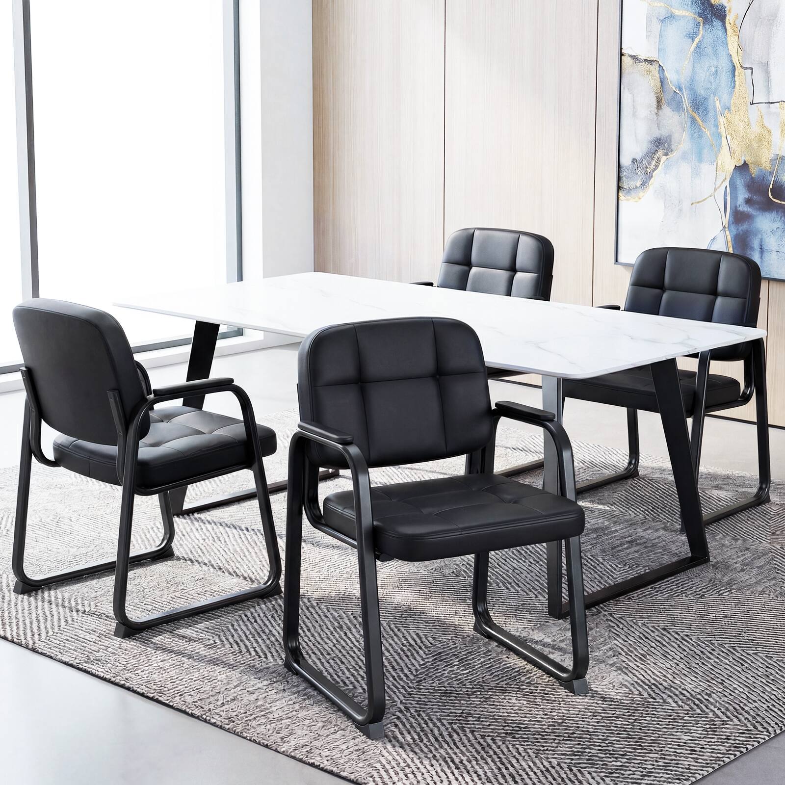 Alt View 4. Costway - Costway Leather Office Reception Chairs Set of 10 withPadded Armrests Sled Base Metal Frame - Black.