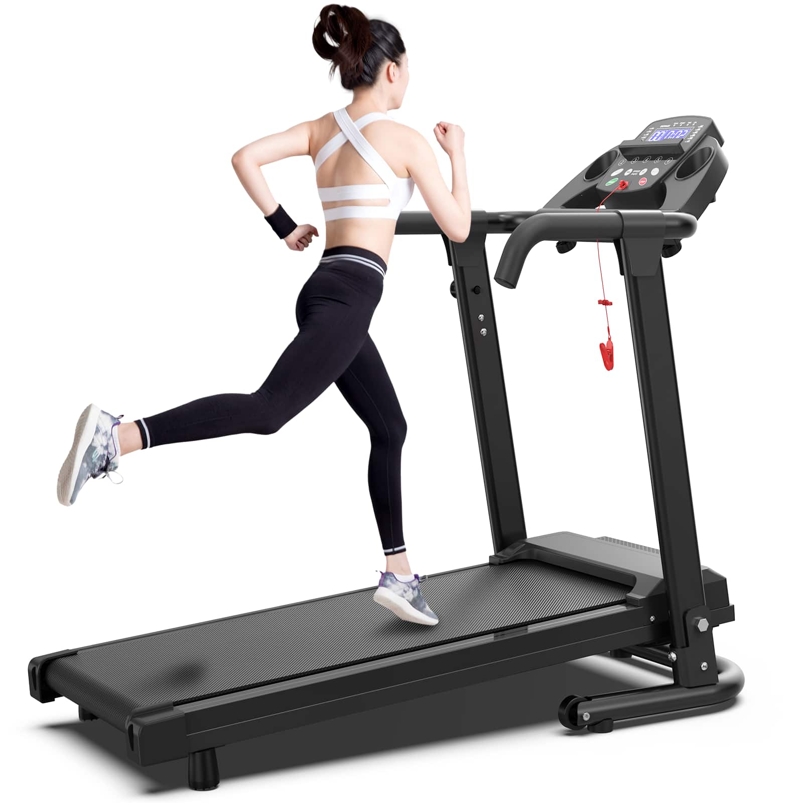 Akoasm - 2.5HP Portable Folding Treadmill with Handles, 300 lbs Capacity, APP Control & LED Display for Fitness - Black