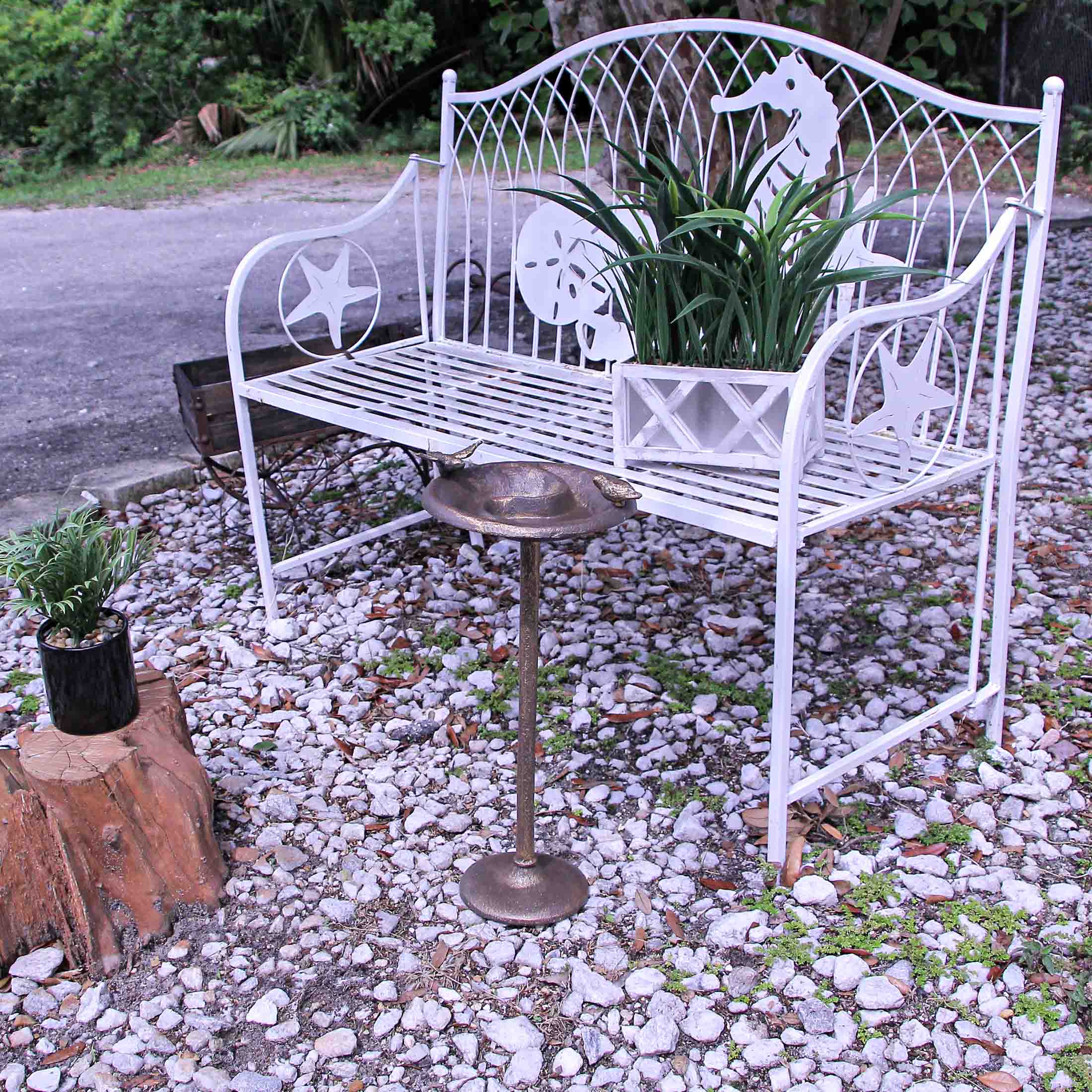 Alt View 5. Zeckos - Rustic Cast Iron Bronze Finish Bird Bath Feeder Pedestal Home Garden Decor 20 In - Bronze.