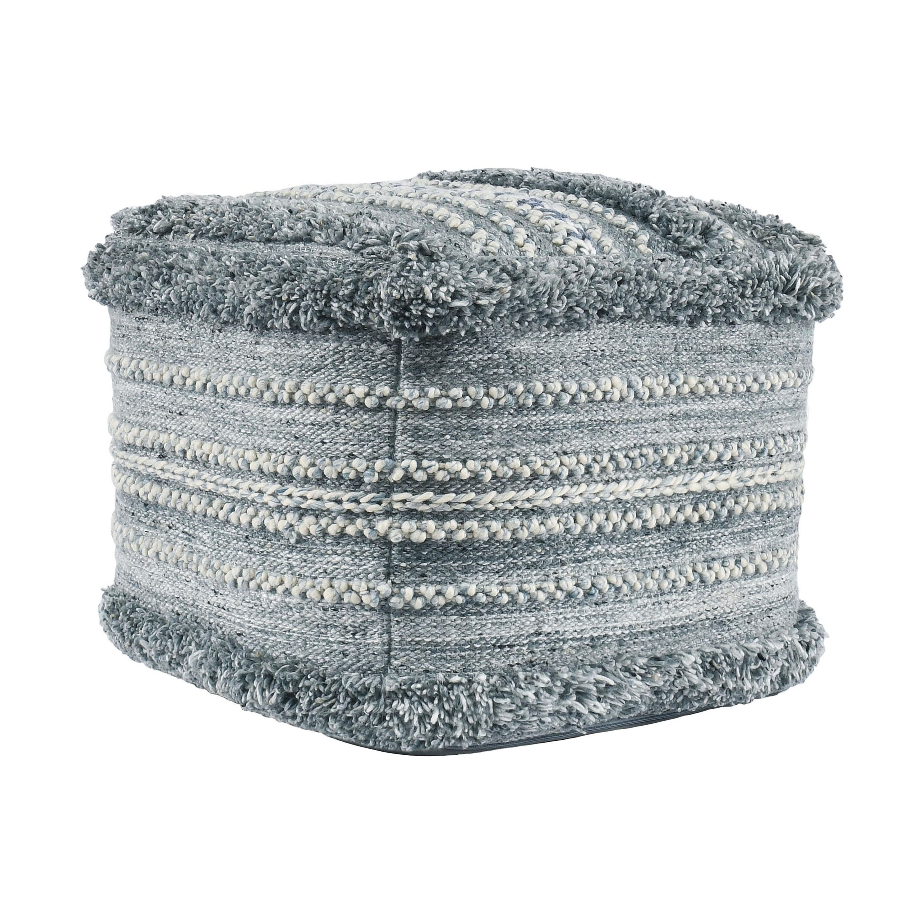 Manhattan Lane - Square Ottoman Pouf, 18 Inch Polyester, Boho Knitted Texture - Blue