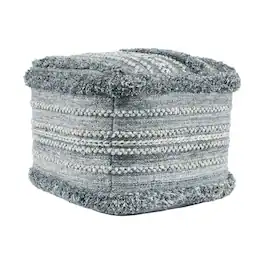 Manhattan Lane - Square Ottoman Pouf, 18 Inch Polyester, Boho Knitted Texture - Blue