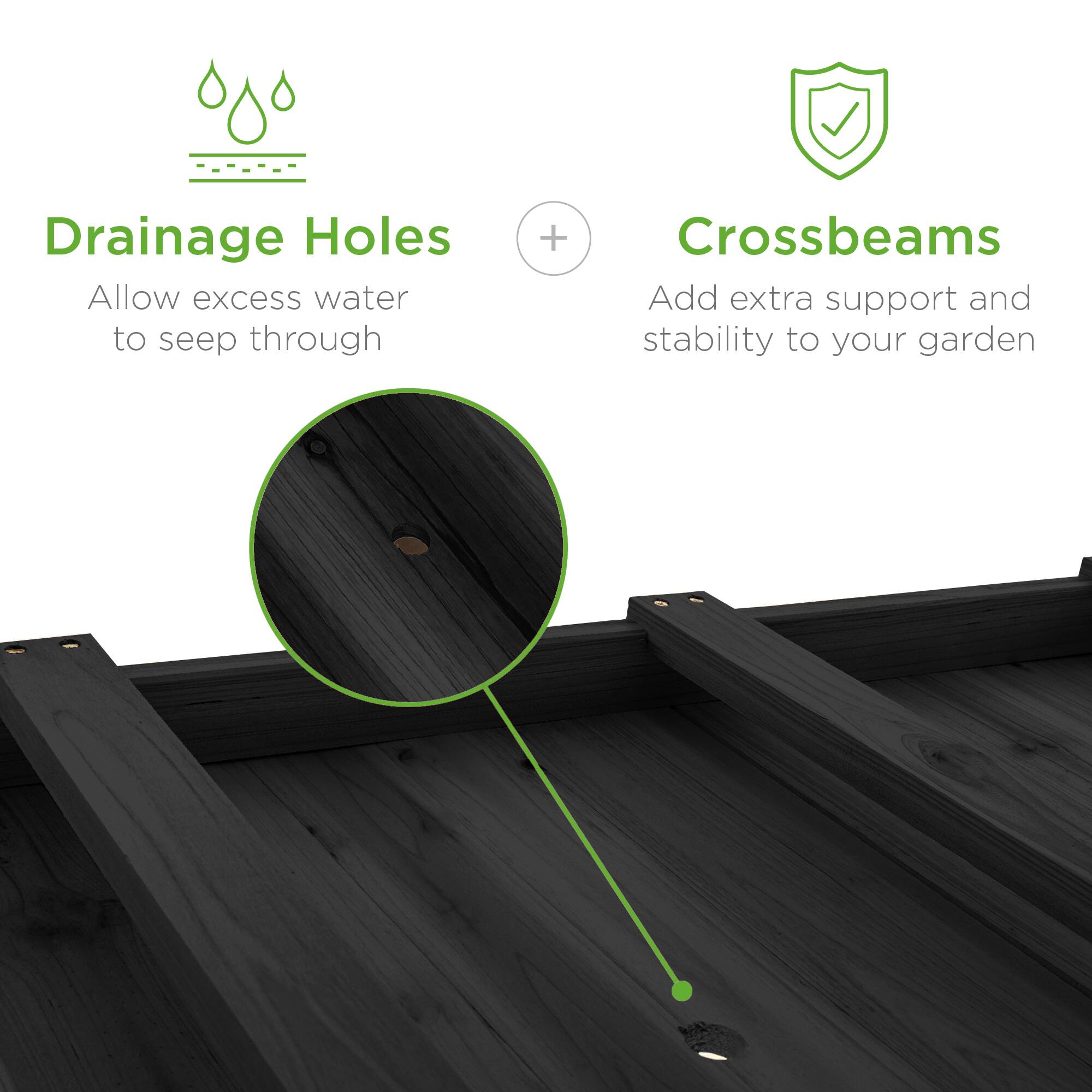 Drainage Holes  
Allow excess water to seep through  

+  

Crossbeams  
Add extra support and stability to your garden