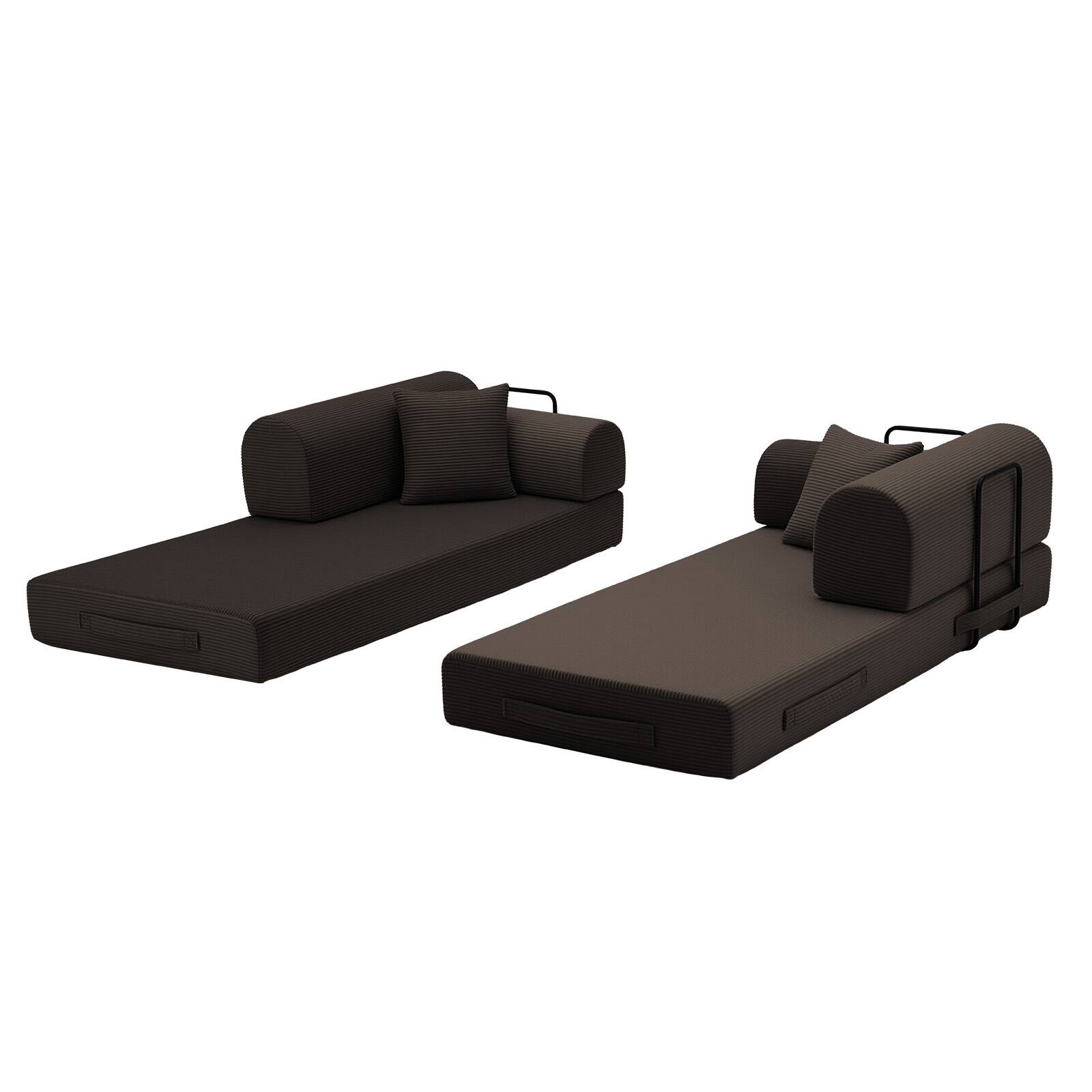Alt View 2. Anysun - Corduroy Convertible Sleeper Sofa Bed - Folding Mattress Couch with Fixed Frame for Living Room & Bedroom - Brown.