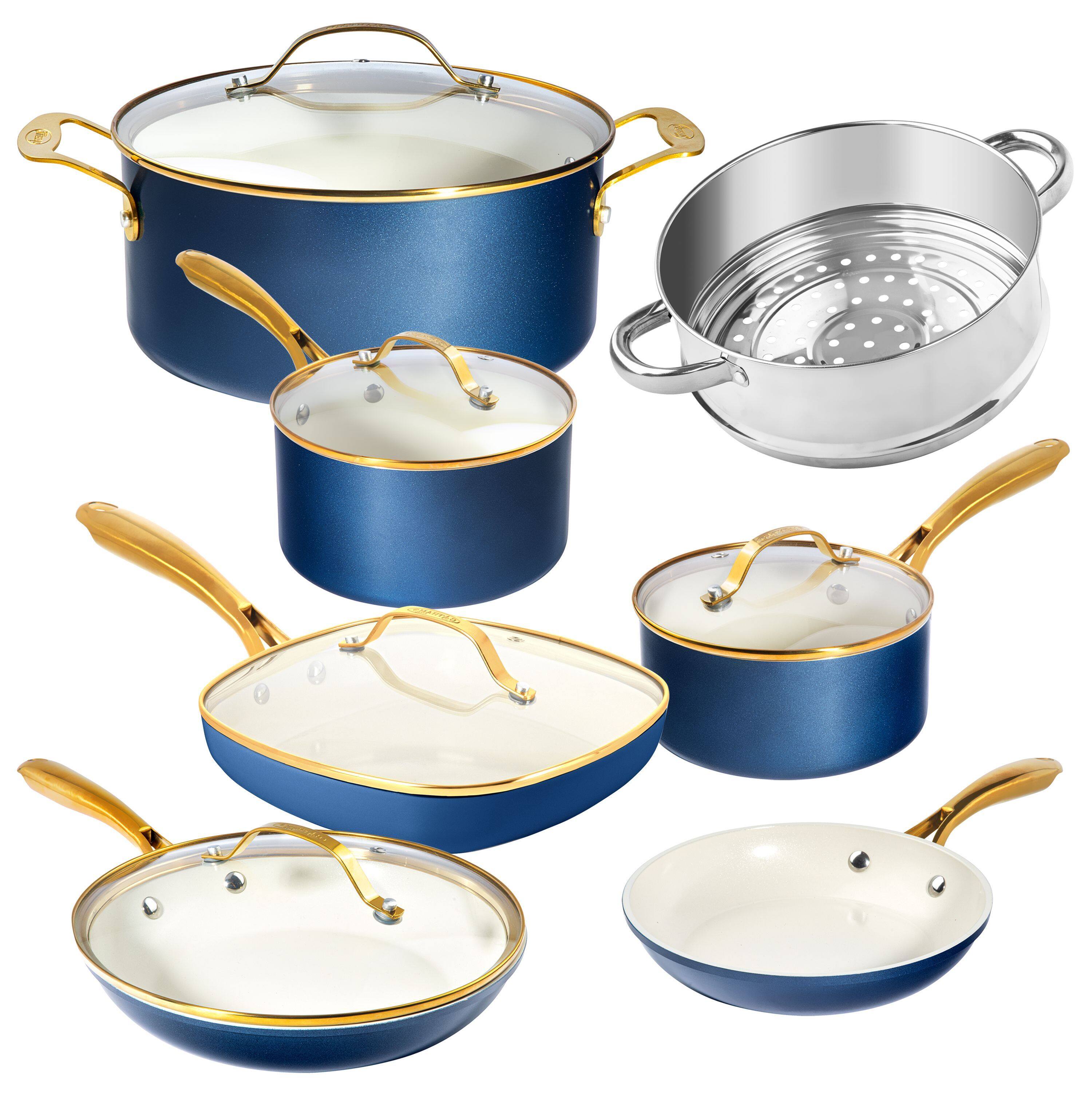 Alt View 5. Gotham Steel - Gotham Steel Navy 15-Piece Ultra Nonstick Ceramic Cookware Set with Utensils - Navy.