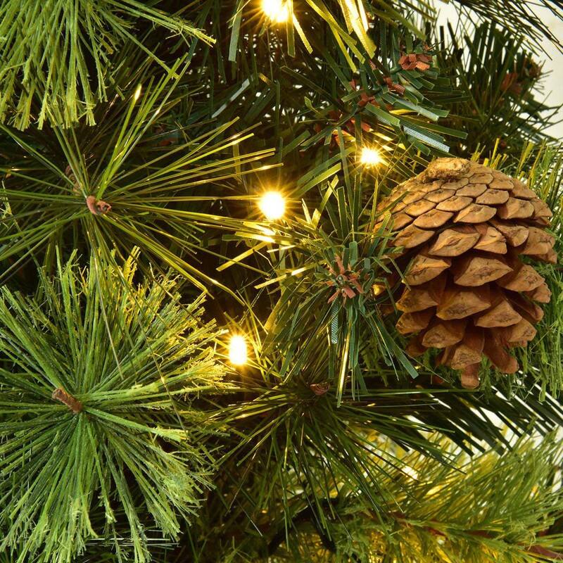 Alt View 1. WELLFOR - 4 ft Pre‑Lit Pre‑Decorated Artificial Christmas Tree with Warm‑White LEDs, Red Berries & Pine Cones - Green.