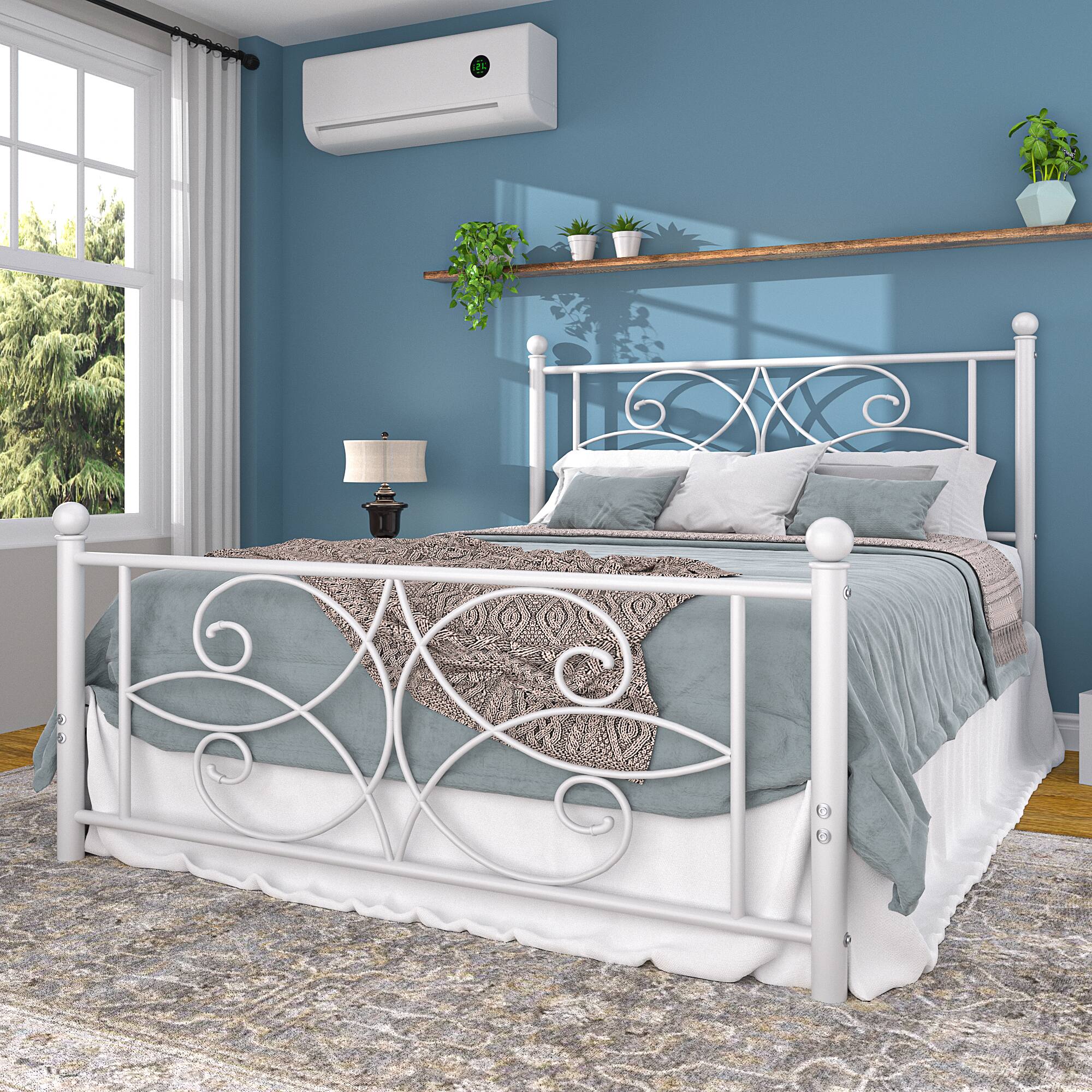Front. Vecelo - Queen Size Metal Bed Frame with Headboard and Footboard, Platform Bed Frame No Box Spring Needed - White.