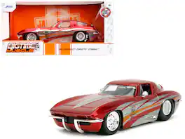 Jada - 1963 Chevrolet Corvette Stingray Graphics "Bigtime Muscle" Series 1/24 - Red Metallic With Silver