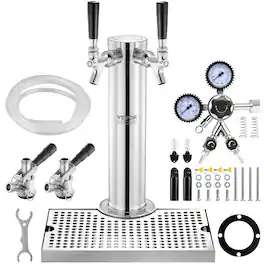 VEVOR - Kegerator Tower Kit, Dual Taps Beer Conversion Kit, Stainless Steel Keg Beer Tower Dispenser with Dual Gauge CGA320 - Silver