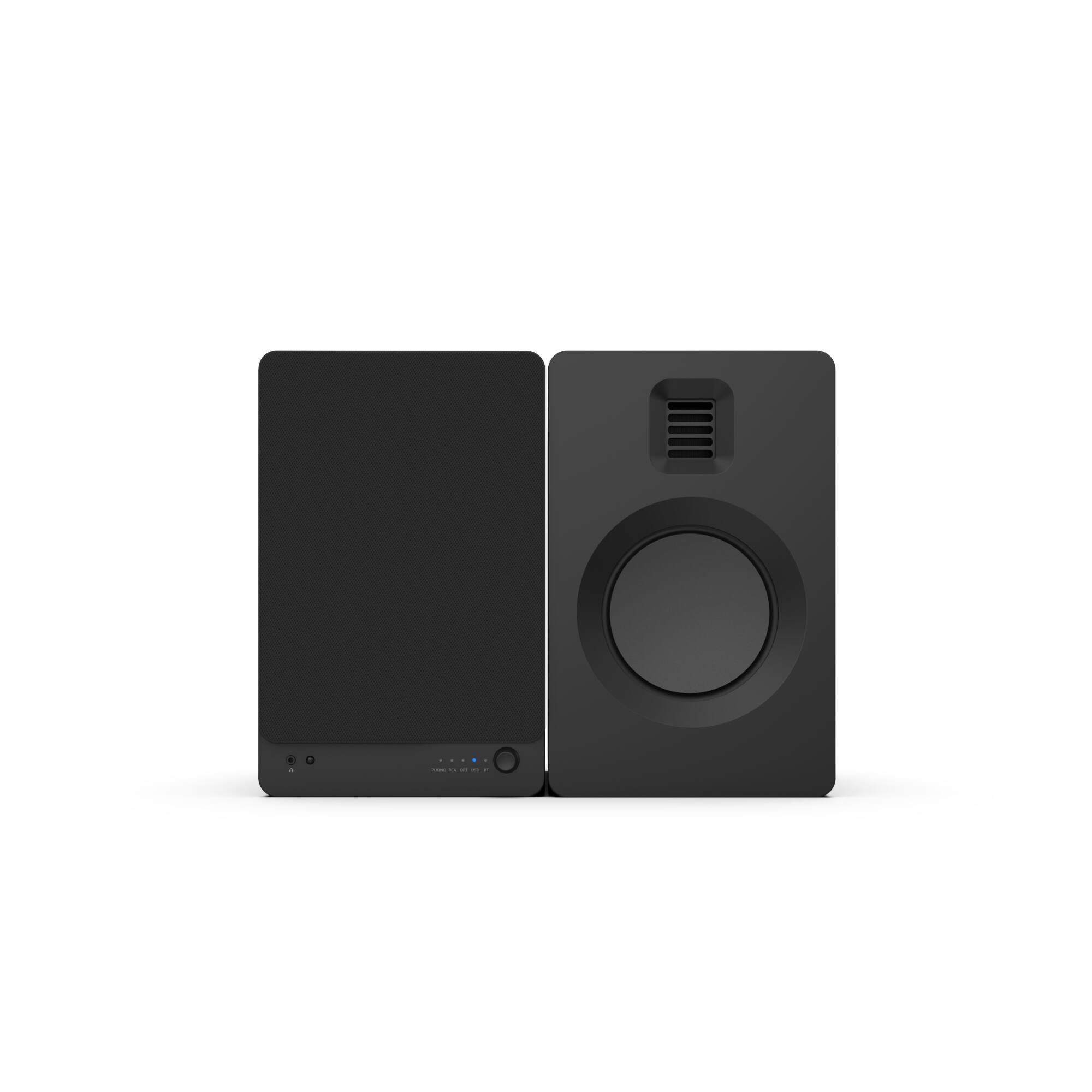 Left. Kanto - Kanto TUK Premium Powered Bookshelf Speakers with Bluetooth - Pair (Matte Black) - Black.