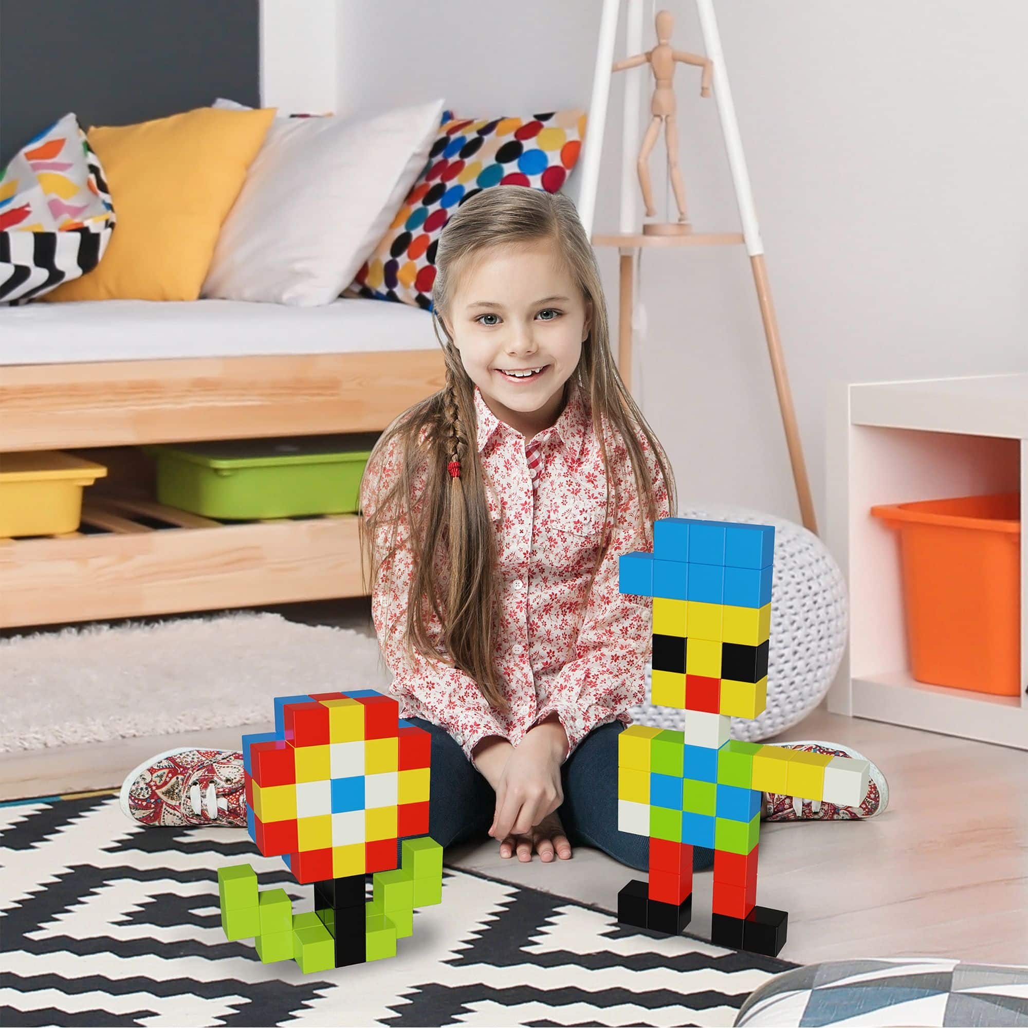 PicassoTiles - PICASSO-TILES 60 PC Magnetic Building Puzzle Cubes Set for Kids Ages 3+ - Multicolor