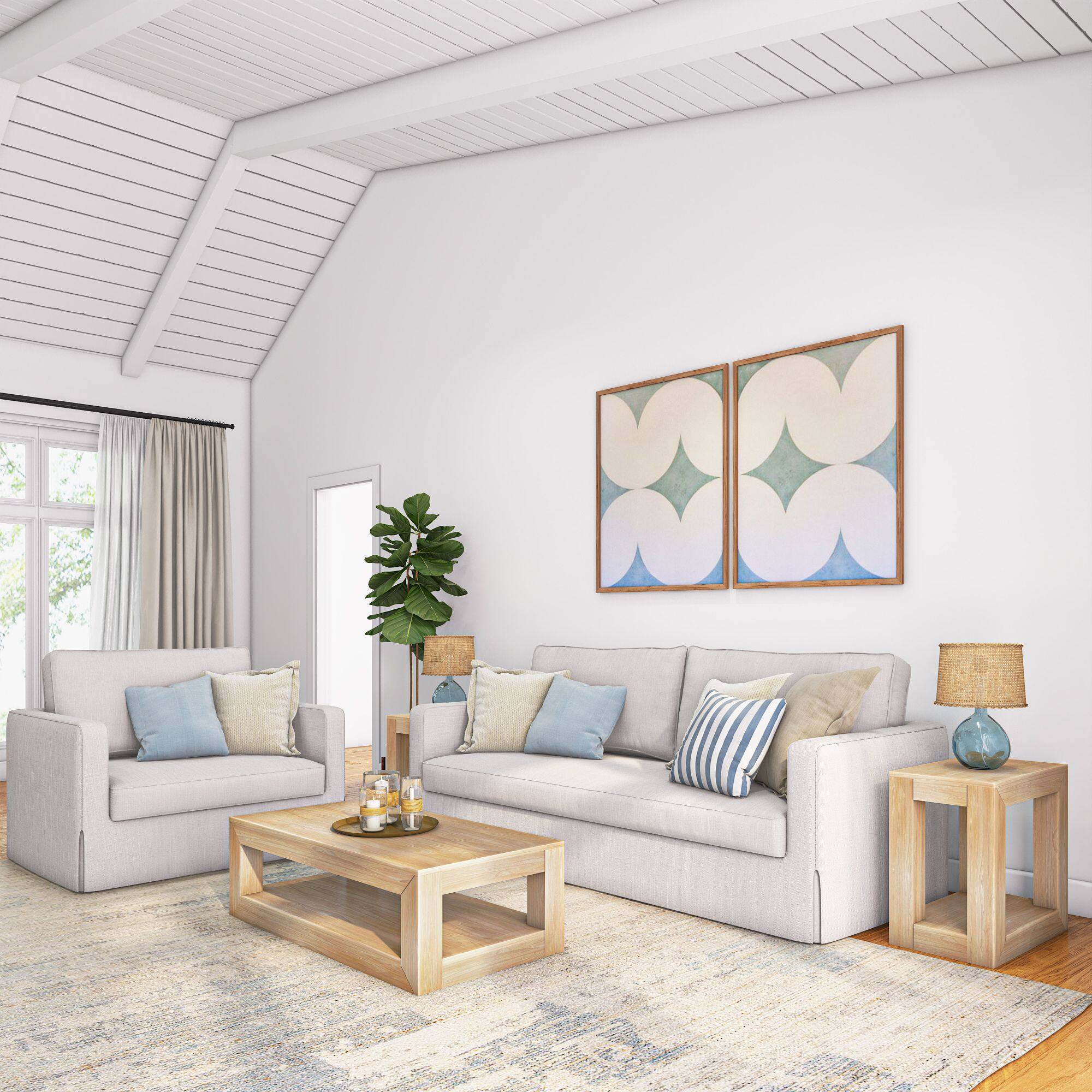 Alt View 5. Plank+Beam - Modern Rectangular Coffee Table with Bottom Shelf (48in x 24in / 1220mm x 610mm), Blonde Wirebrush - Blonde Wirebrush.
