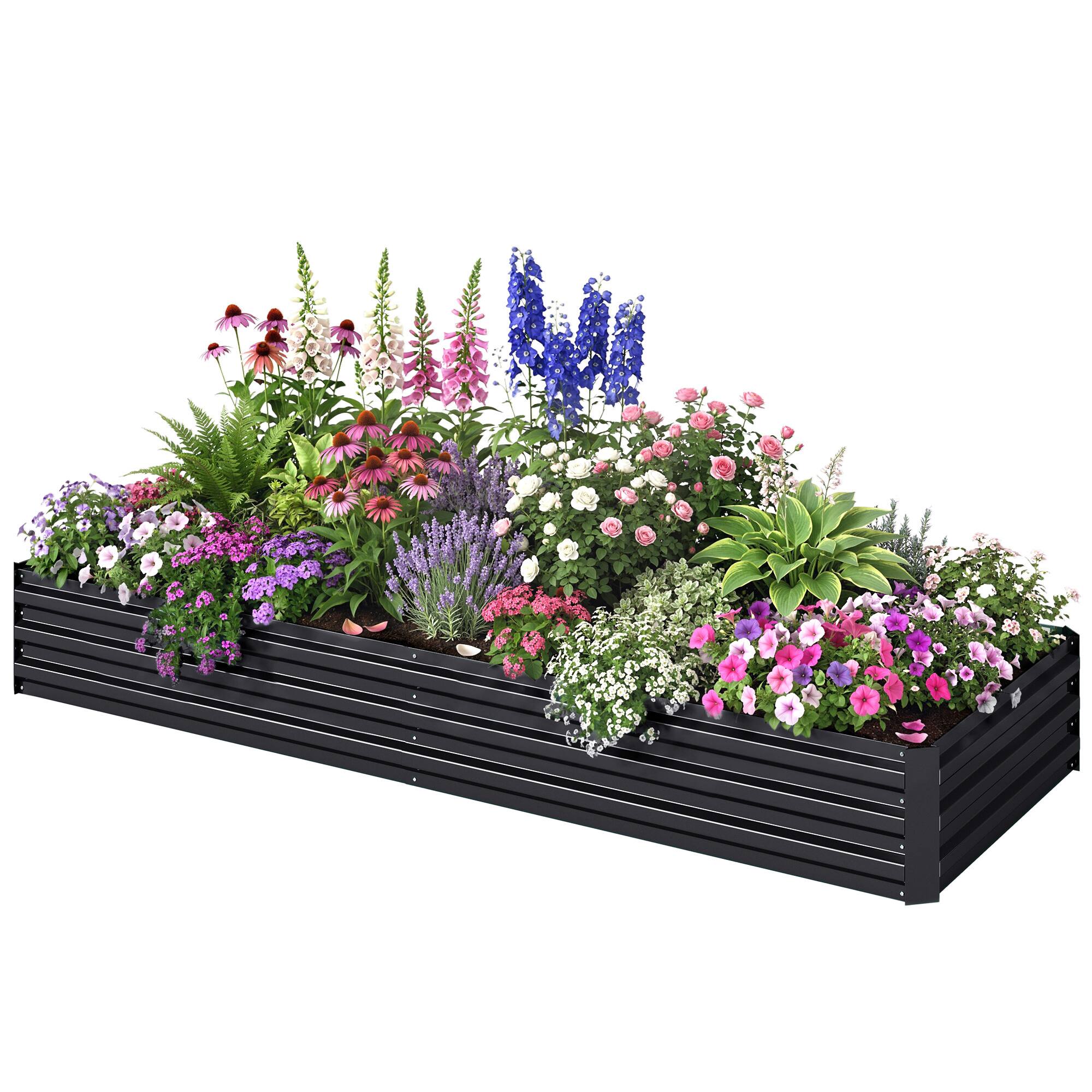Front. Outsunny - x 36" x 12" Galvanized Raised Garden Bed, Easy DIY and Cleaning for Growing Flowers, Herbs - Black.