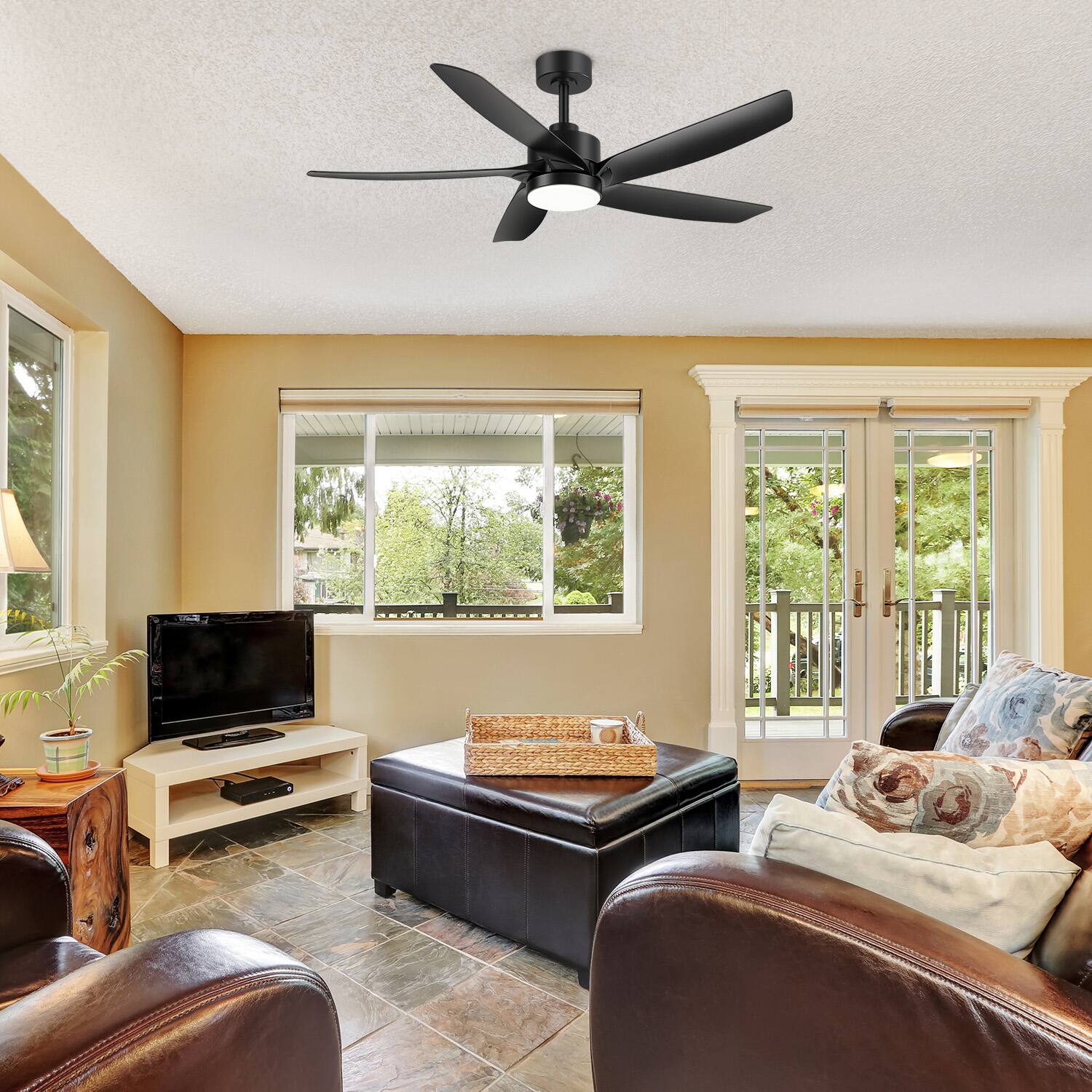 Alt View 7. Breezary - 54-Inch Indoor Ceiling Fan with 3-Color Light, 5 ABS Blades, 6-Speed DC Motor, Remote & Timer, Memory, 6"/12" Downrods - Matte Black.