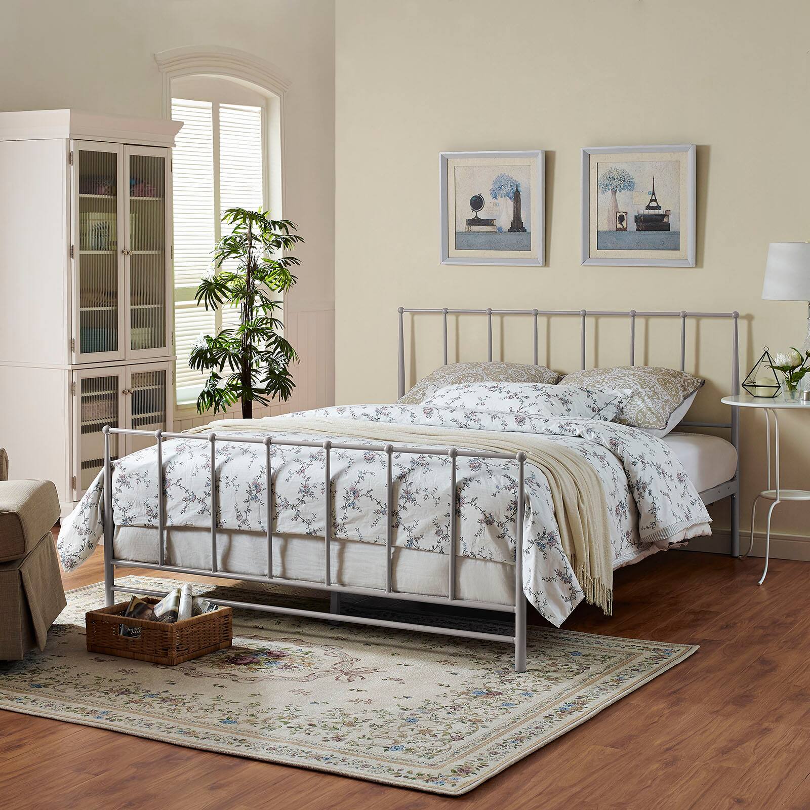 Alt View 2. Modway - Loryn Fabric Twin Bed Frame with Round Splayed Legs - Gray.