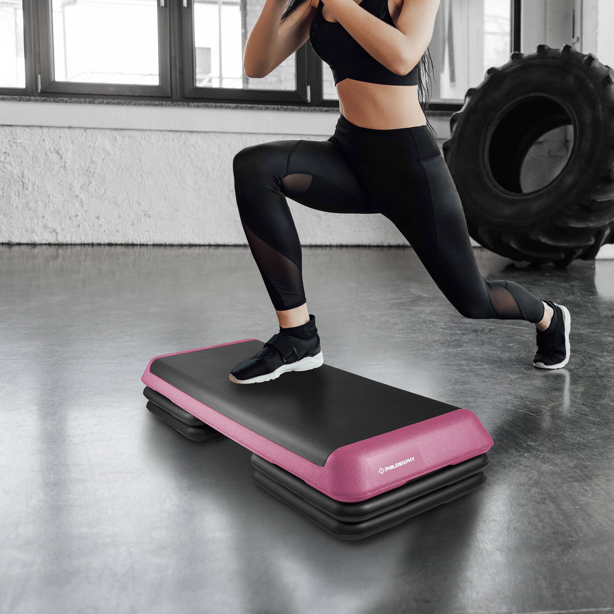 Alt View 4. Philosophy Gym - Aerobic Exercise Adjustable Step Platform Health Club Size w/ 4 Risers - Pink.