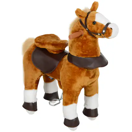 Front. Qaba - on Horse, Walking Horse Toy, Kids Riding Pony w/ Wheels & Neighing Sounds for 3-5 Years.