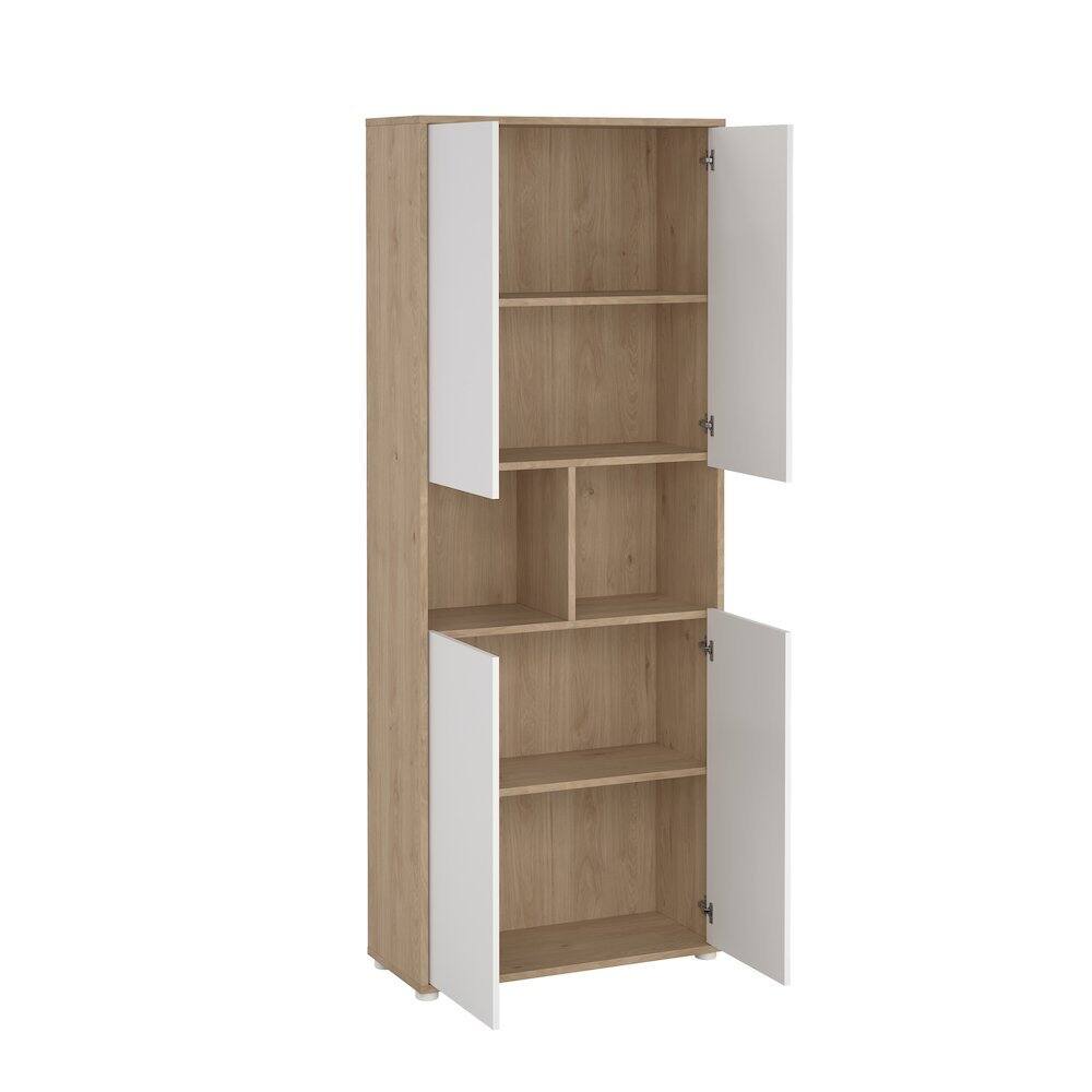 Back. FurniFact - 6-Shelf Bookcase with 4 Doors and Adjustable Shelves - Brown.