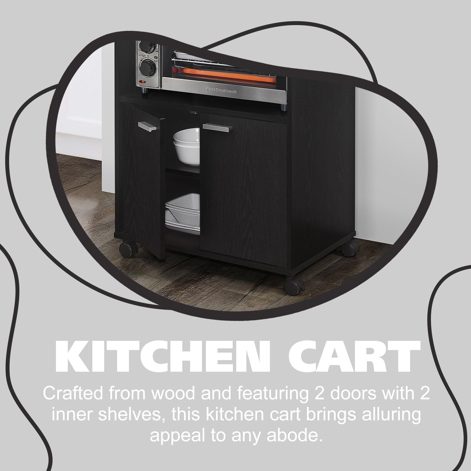 KITCHEN CART

Crafted from wood and featuring 2 doors with 2 inner shelves, this kitchen cart brings alluring appeal to any abode.
