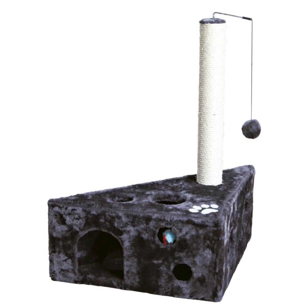 Front. TRIXIE - Murcia Sisal 26" Cat Scratching Post with Plush-Covered Condo and Cat Toy, Gray - Dark Gray.