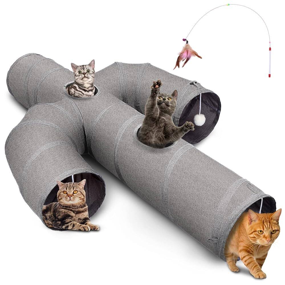 Front. Ownpets - Cat Tunnel Cactus-Shaped - Gray.
