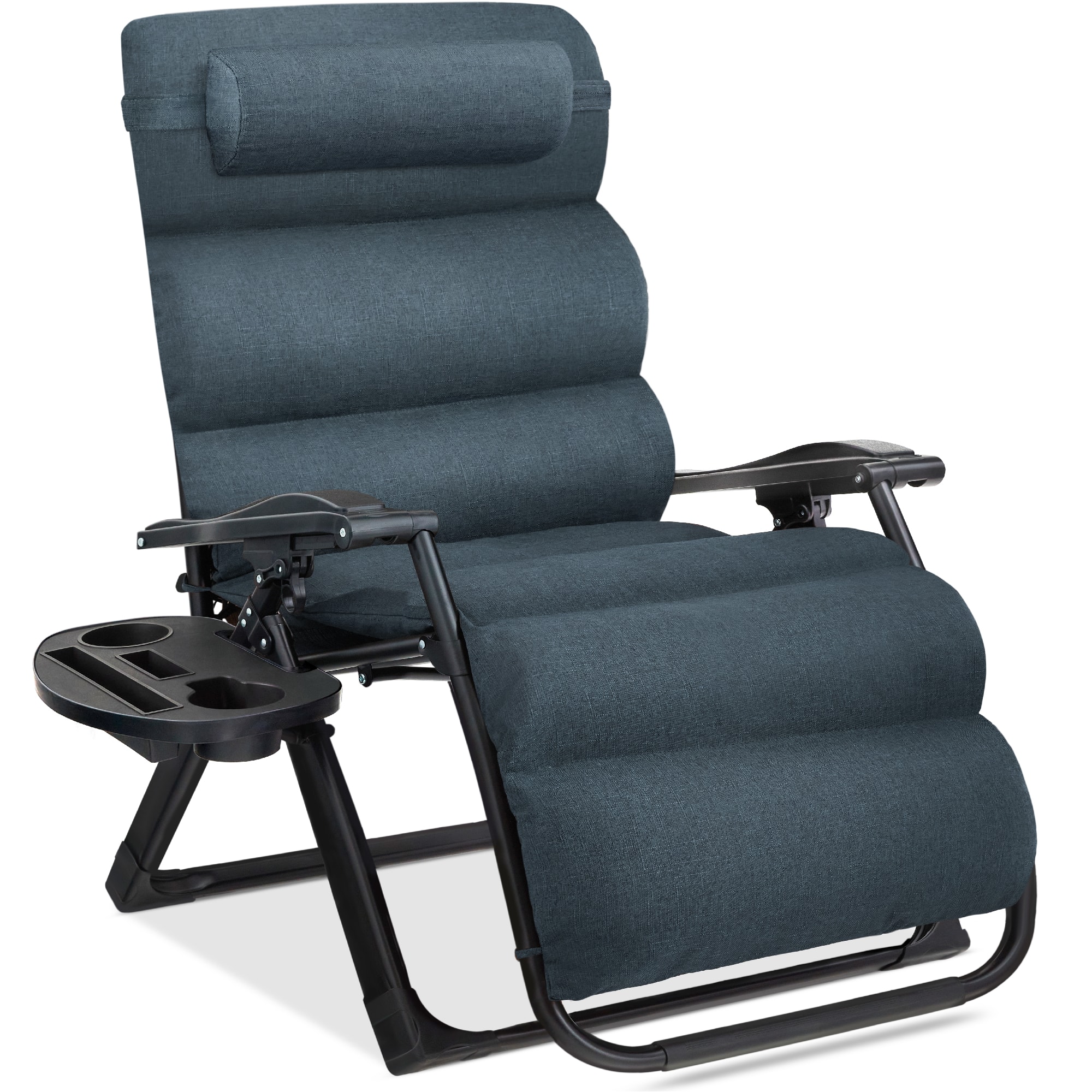 Front. Best Choice Products - Best Choice Products Oversized Zero Gravity Chair, Folding Recliner w/ Removable Cushion, Side Tray - Graphite Blue - Graphite Blue.