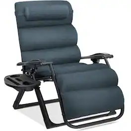 Best Choice Products - Oversized Zero Gravity Chair, Folding Recliner w/ Removable Cushion, Side Tray - Graphite Blue
