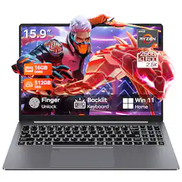 RNRUO - 15.9" Gaming Laptop, 16GB DDR5 RAM 512GB SSD, AMD Ryzen 7 7735HS, 8 Cores, 2560x1600 Display Finger Unlock, Silver