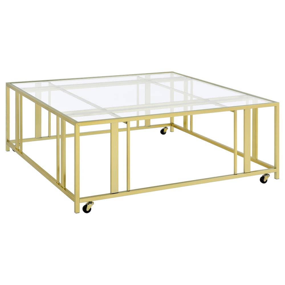 Coaster Co. of America - Adri Square Glass Top Coffee Table with Casters Matte Brass - Gold