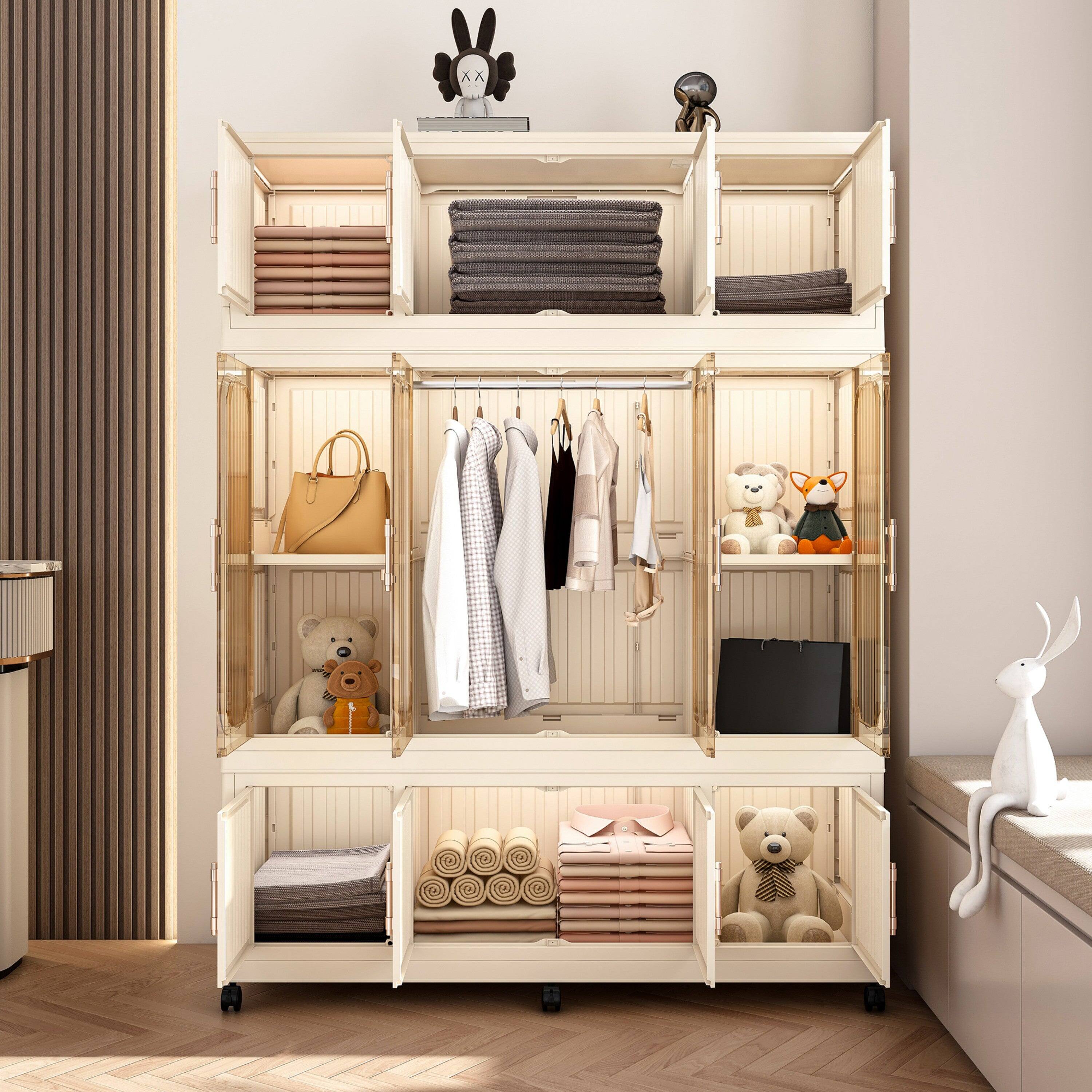 Alt View 1. Boyel Living - Baby Storage Wardrobe 12 Magnetic Doors 12 Cubes 1 Hanging Rod Cream White - Cream White.