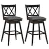 Front. Costway - Costway Set of 2 Barstools Swivel Bar Height Chairs with Rubber Wood Legs - Black.