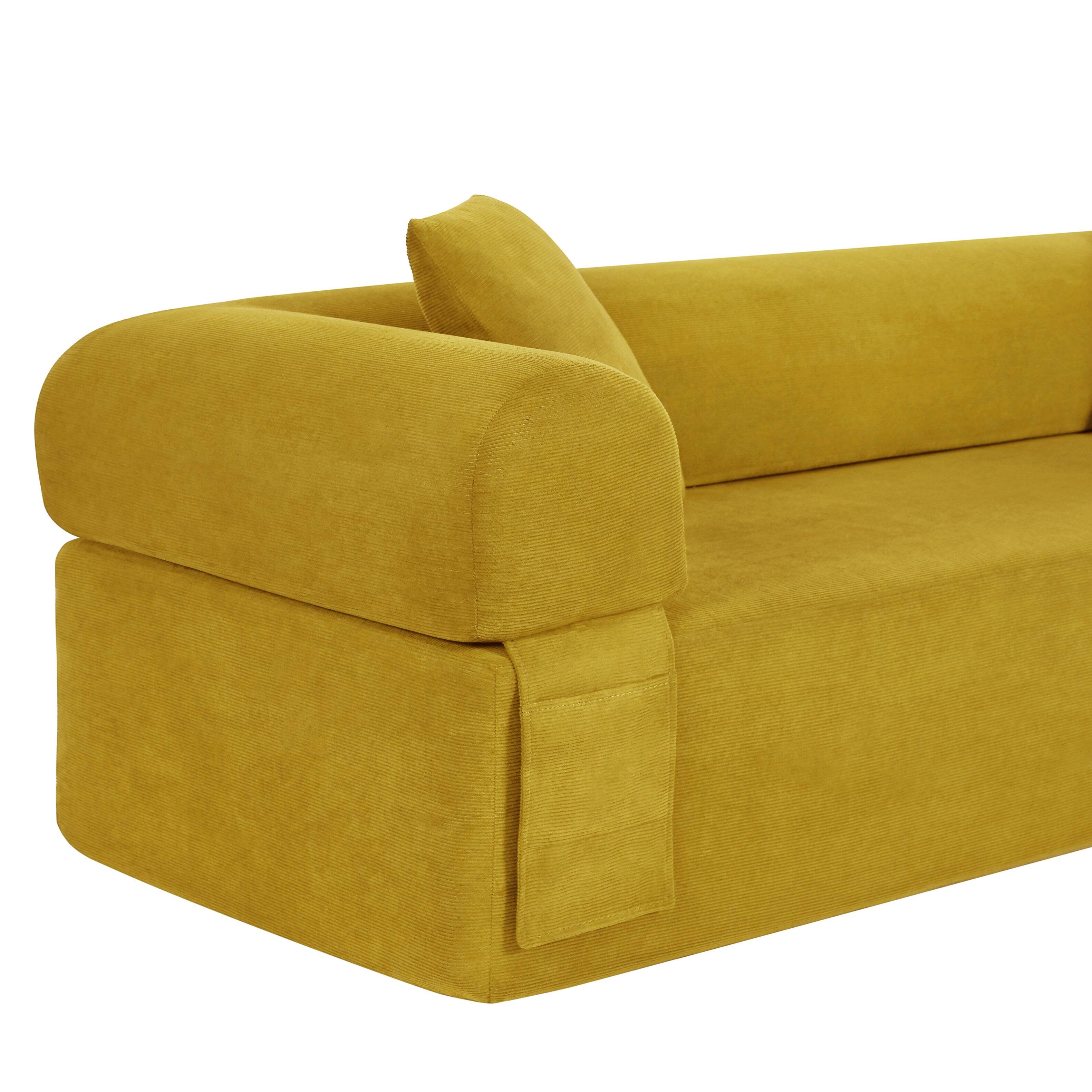 Alt View 2. Loheer - Loheer Modern 3 Seater Sofa Boneless Couch No Assembly 83 Inch Frameless Couch for Compact Living Room - Yellow.