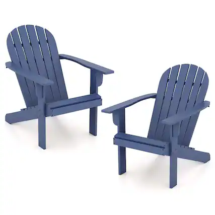 Front. Gymax - Gymax 2PCS Patio Adirondack Chair w/ Inclined Seat High Backrest & Wide Armrests Blue - Blue.