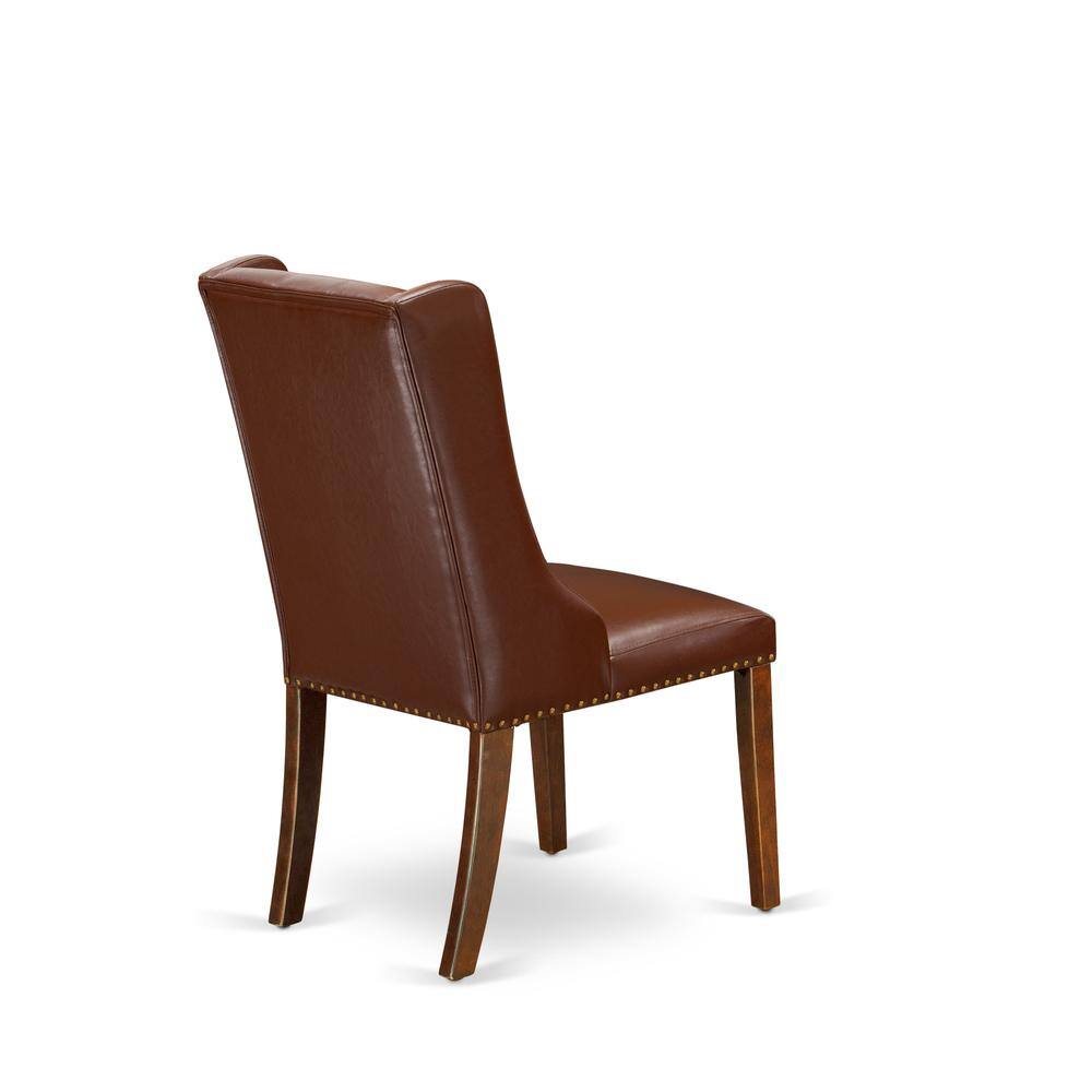 Alt View 3. East West Furniture - Brown Linen Fabric Upholstered Dining Chairs and Button Tufted Back with Mahogany Rubber Wood Legs - Set of 2 - Brown.
