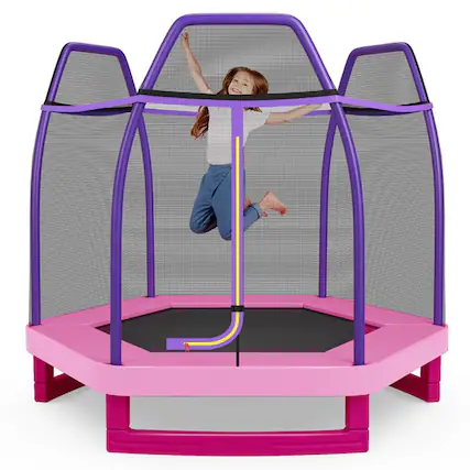 Front. Kadyn - Kids Trampoline, Outdoor Jumper,7 Feet Kids Recreational Bounce Jumper Trampoline-Pink.
