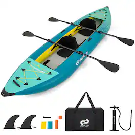 Costway - Inflatable Kayak Set Portable 2-person Kayak with Aluminium Oars EVA Padded Seat - Turquoise