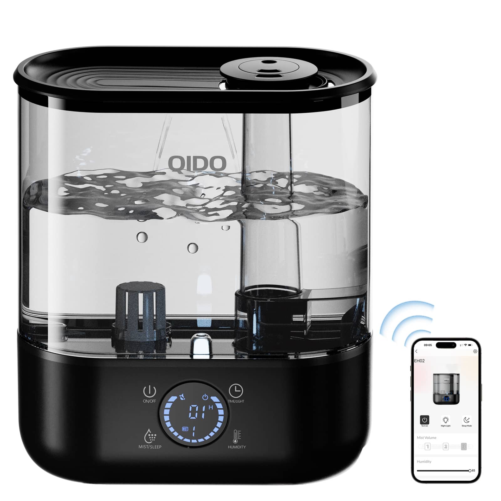 QIDO  
ON/OFF  
MIST/SLEEP  
HUMIDITY  
MIST VOLUME  
HUMIDITY