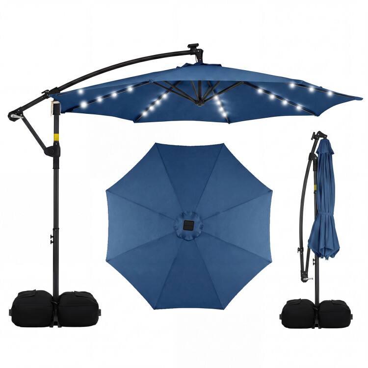 Alt View 6. Mondawe - 10 FT Solar LED Offset Cantilever Patio Umbrella Navy with Base - Navy.