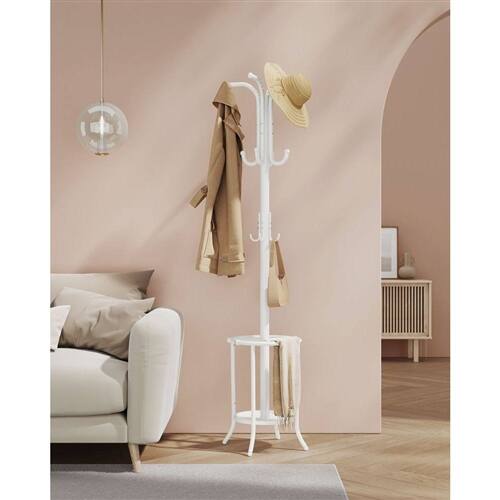 Angle. SlickBlue - Durable Heavy Duty White Metal Coat Rack with Built-In Umbrella Holder - White.